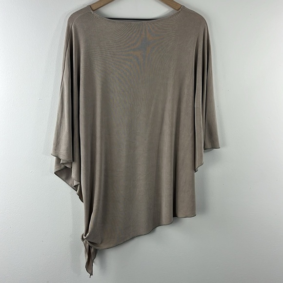 Chicos Travelers Slinky Beige Asymmetrical Tie Waist Dolman Sleeve Top Size M - Picture 3 of 13
